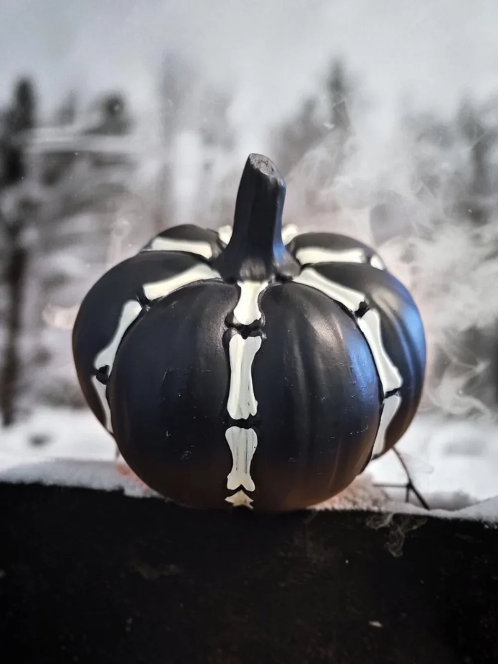 Spooky Pumpkin Décor – Black Skeleton‑Style Pumpkin – Halloween Tabletop